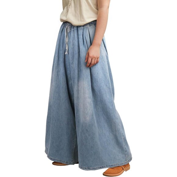 Women's Plus Size Baggy Denim Jeans Wide Leg Elastic Waist Pockets Casual - Picture 1 of 7